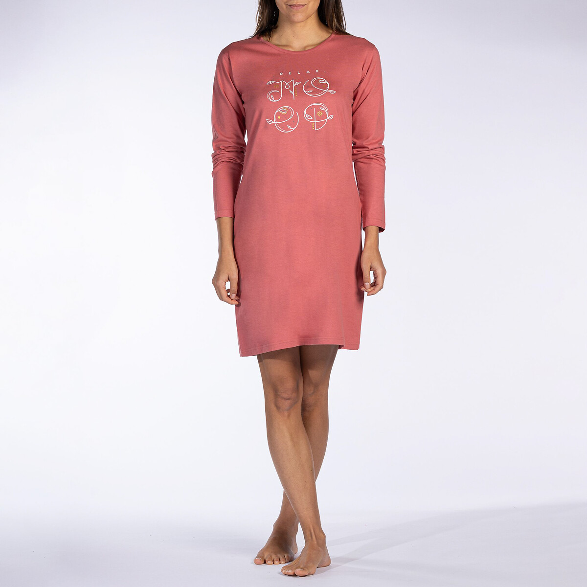 Cotton Jersey Nightshirt with Long Sleeves