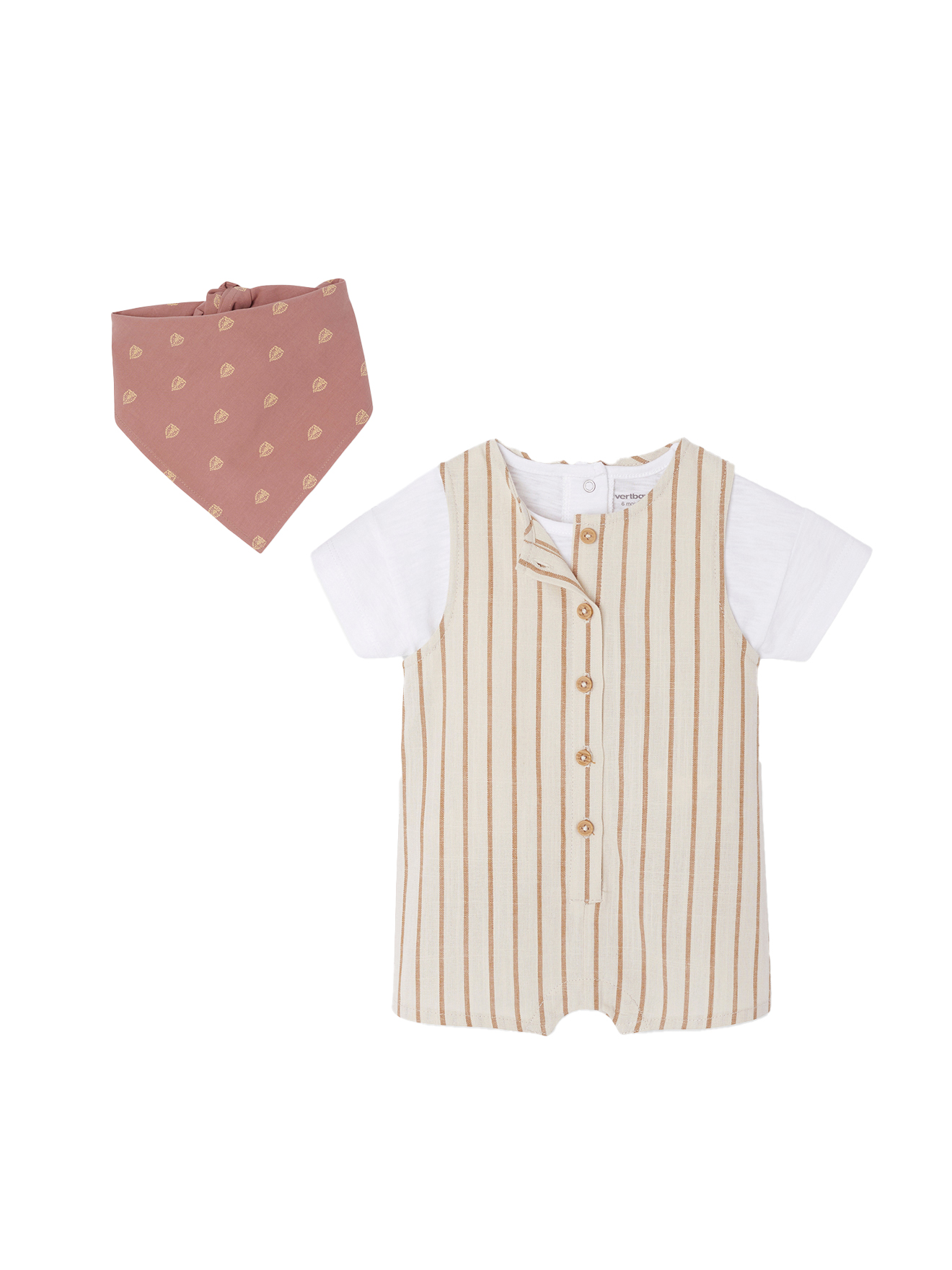 Ensemble tee-shirt + bandana + combinaison courte rayée bébé, VERTBAUDET