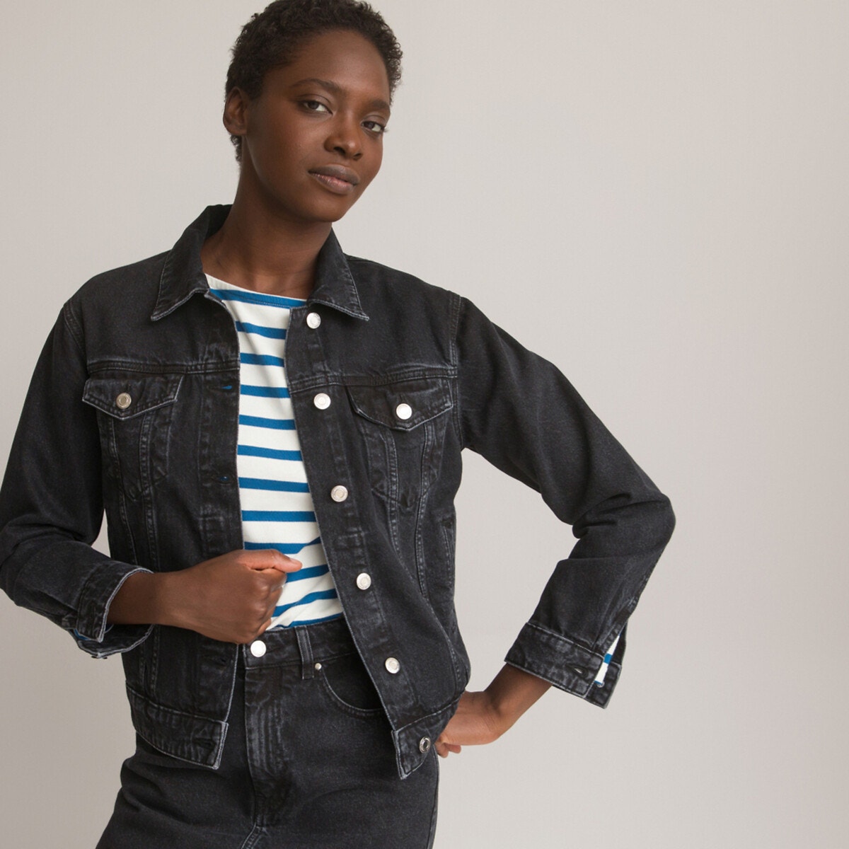 Veste jean noir hot sale courte