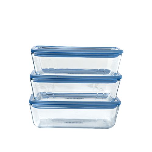 Zero Plastic - Set de 3 boites de conservation avec couvercle en verre  rectangulaire