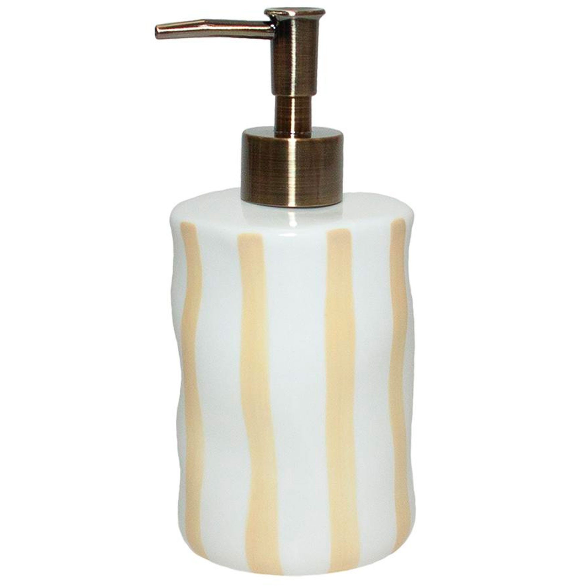 Distributeur de savon en céramique rayures jaune et blanc 8x8x17cm, WADIGA