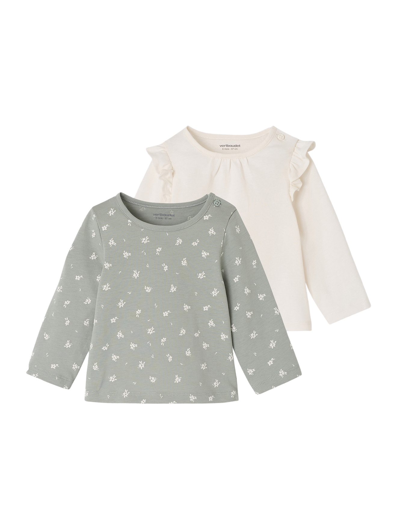 Lot de 2 T-shirts Basics manches longues, VERTBAUDET