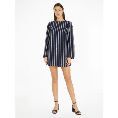 Striped Mini Dress with Scoop Neck and Long Sleeves TOMMY HILFIGER