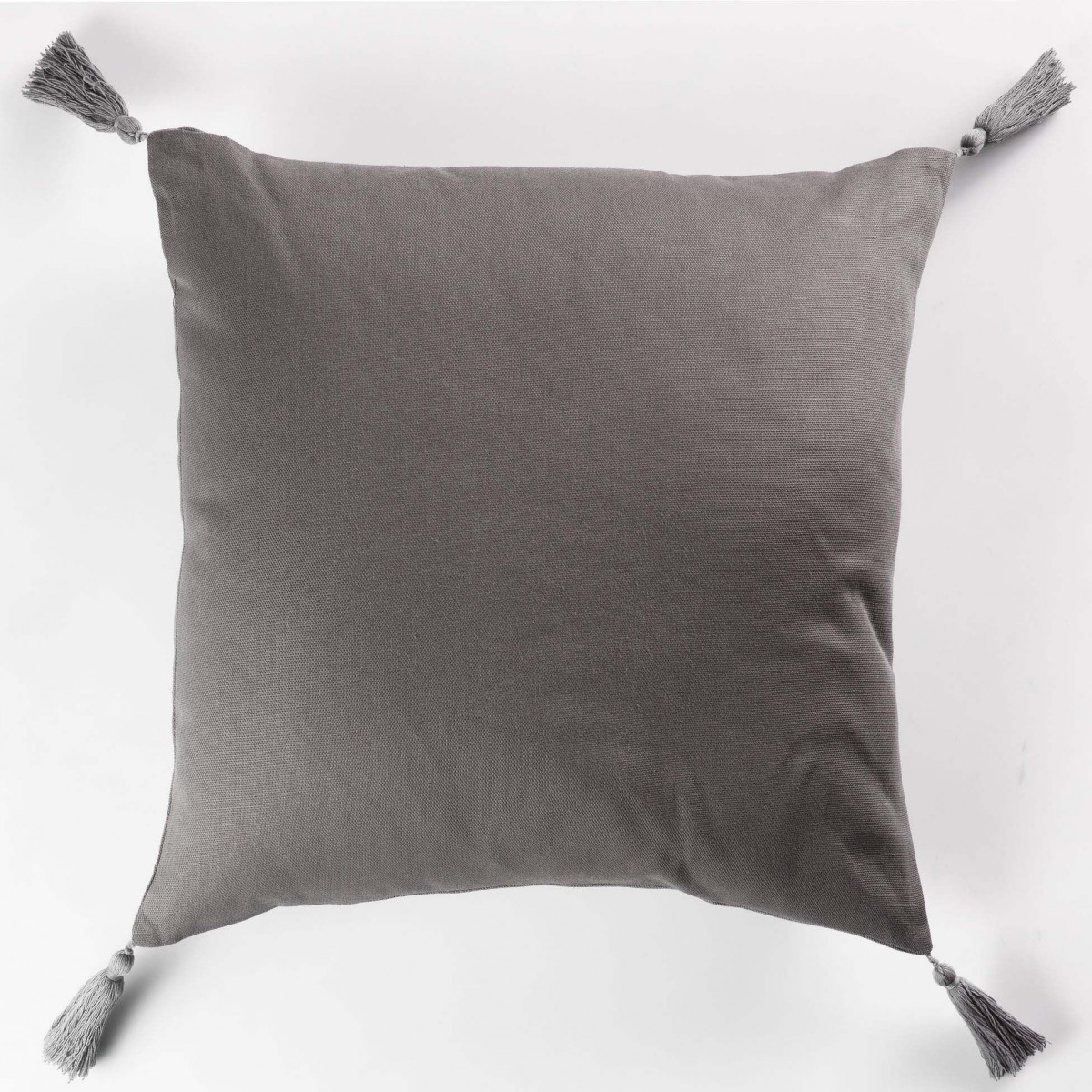 Coussin Passepoil avec Pompons coton Uni Popsys Anthracite 40 x 40 cm, EDEN
