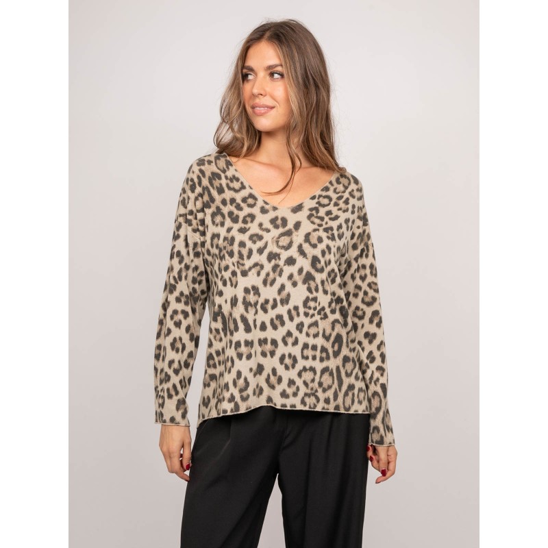 Pull Maille Fine Imprimé Léopard Farenza, DONA LISA