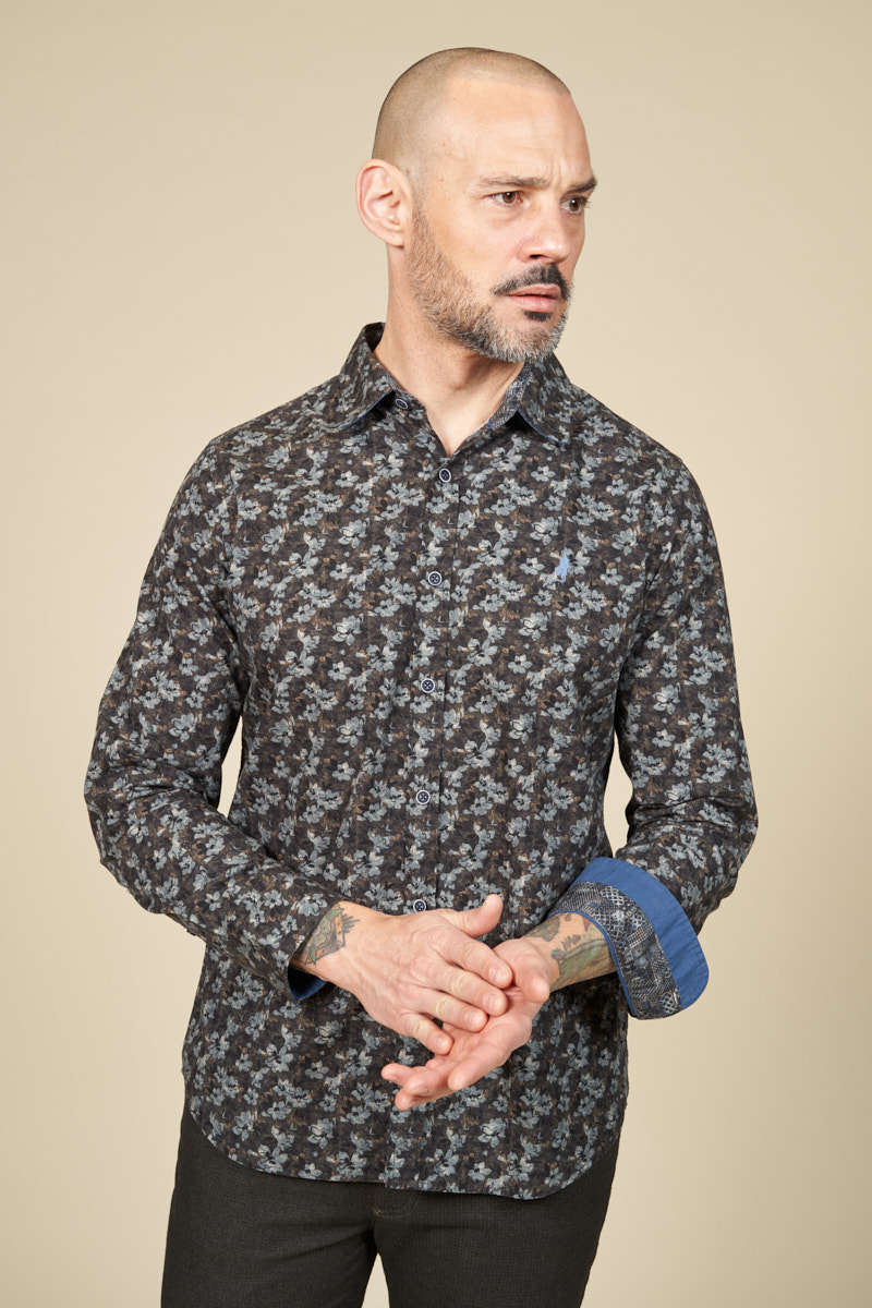 Chemise imprimée motif fleurs aquarelle, MCS