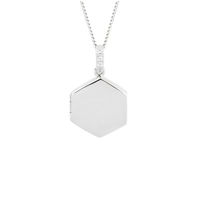 Sterling Silver Hexagonal Cubic Zirconia Locket Necklace FIORELLI