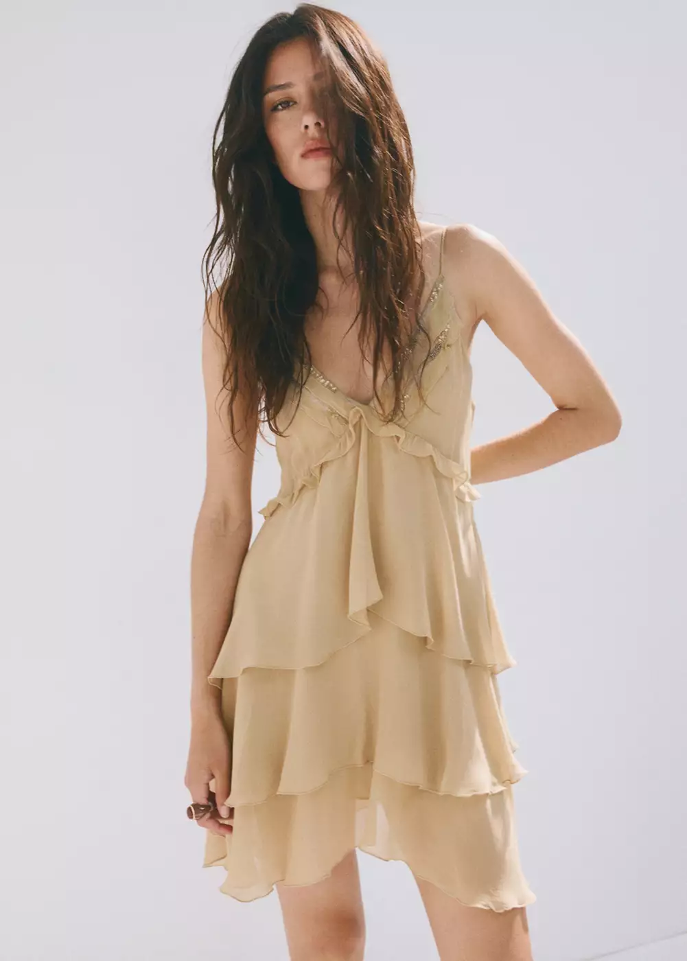 Robe à volants détail perles, MANGO