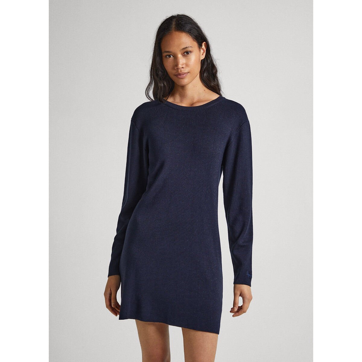 Sparkly mini jumper dress with v-neck, navy, Pepe Jeans | La Redoute