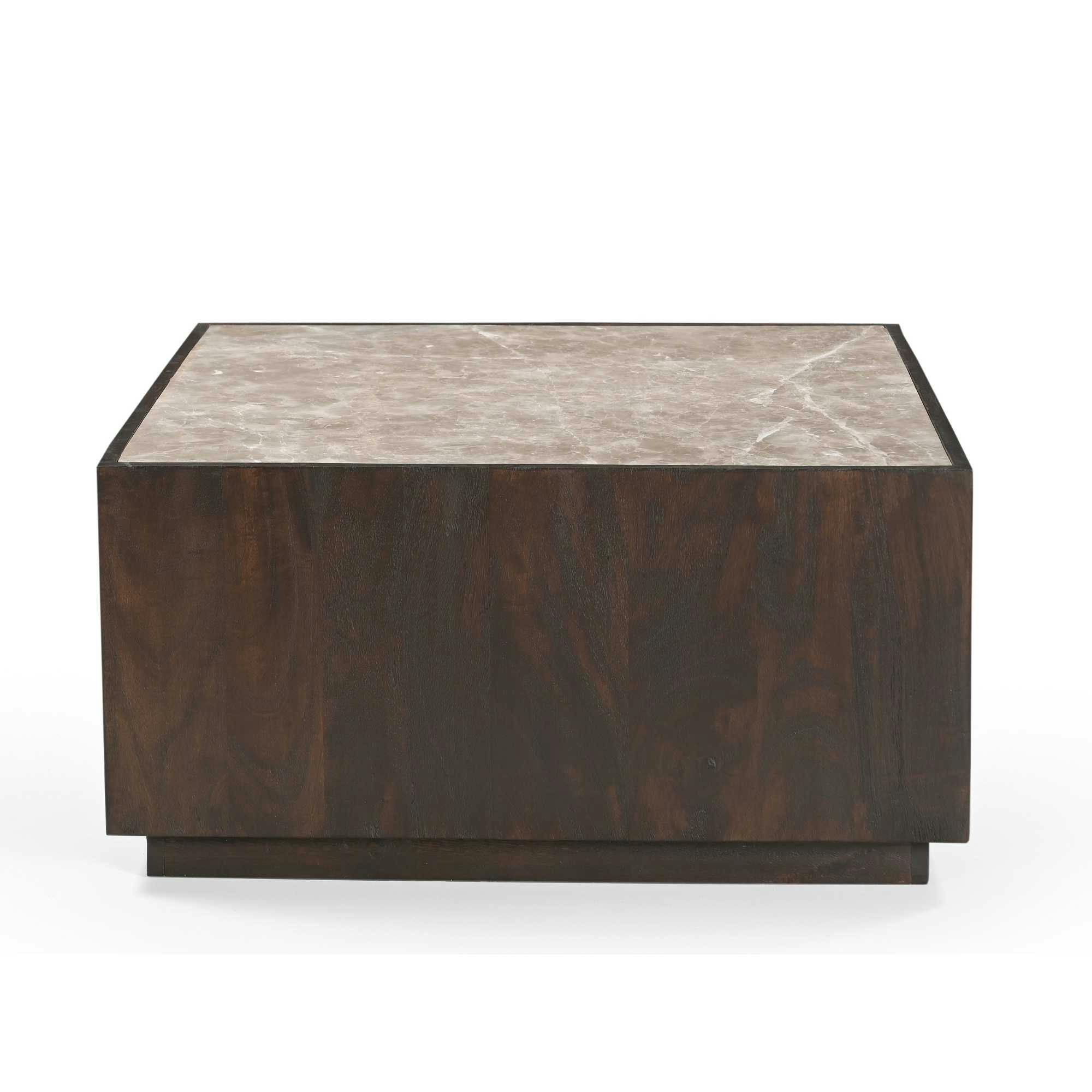 Table basse carrée en marbre et bois brun DUOMO, PIER IMPORT