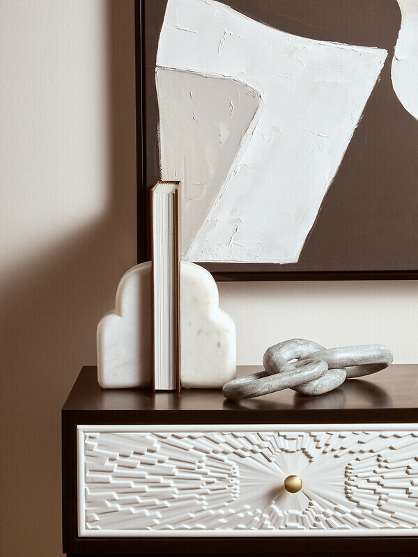 Set Of Two Bookends in White Marble, FIFTY FIVE SOUTH