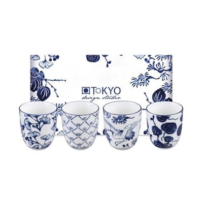 4 Mazagrans Flora Japonica Porcelaine Bleu Et Blanc 170 Ml TOKYO DESIGN STUDIO