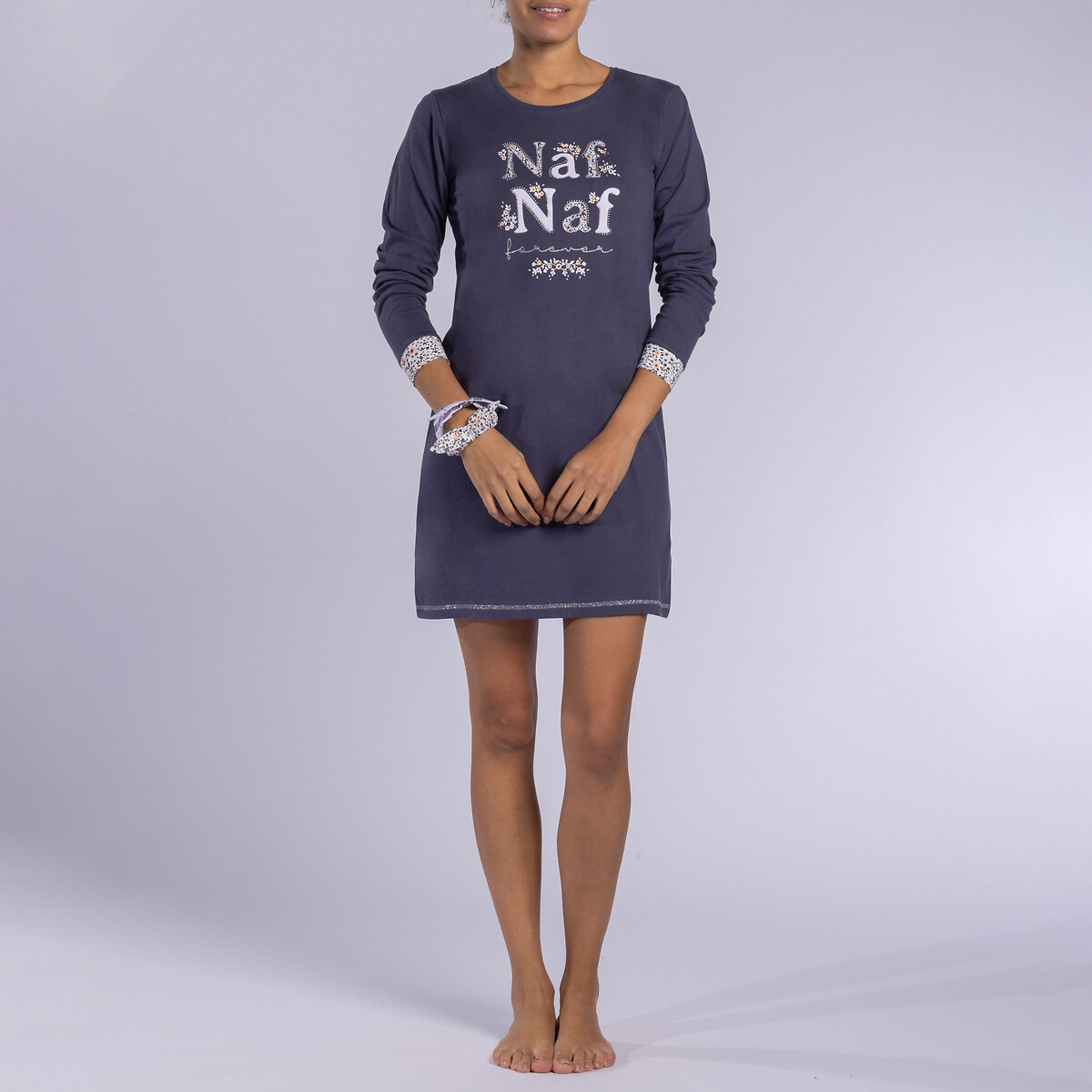 Poesie Cotton Jersey Nightshirt with Long Sleeves