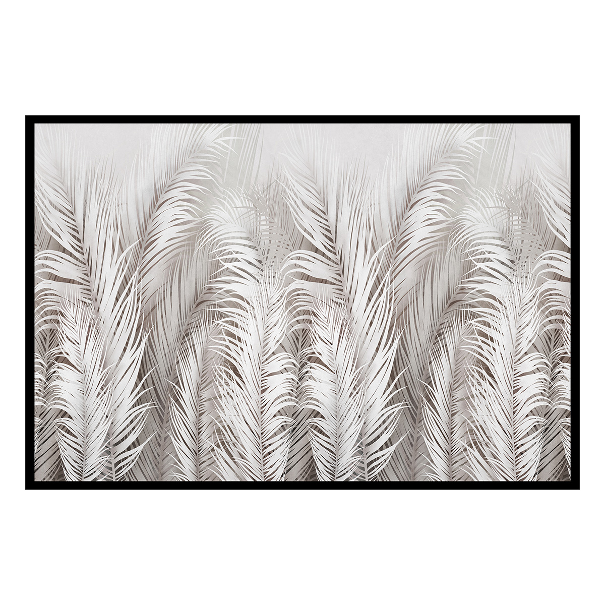 Affiche encadrée feuillage tropical gris clair, HEXOA