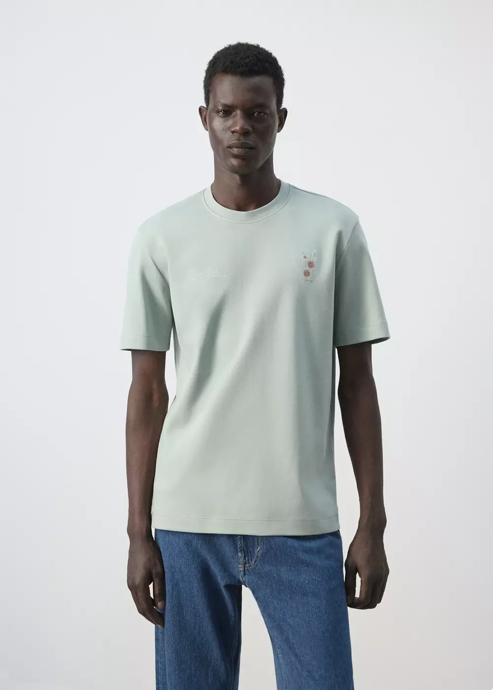 T-shirt 100 % coton détail brodé, MANGO MAN