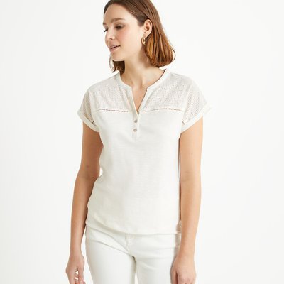 Cotton Grandad Collar T-Shirt with Short Sleeves ANNE WEYBURN
