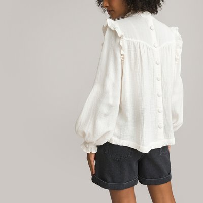 Cotton Muslin Blouse with Ruffled Victorian Collar LA REDOUTE COLLECTIONS
