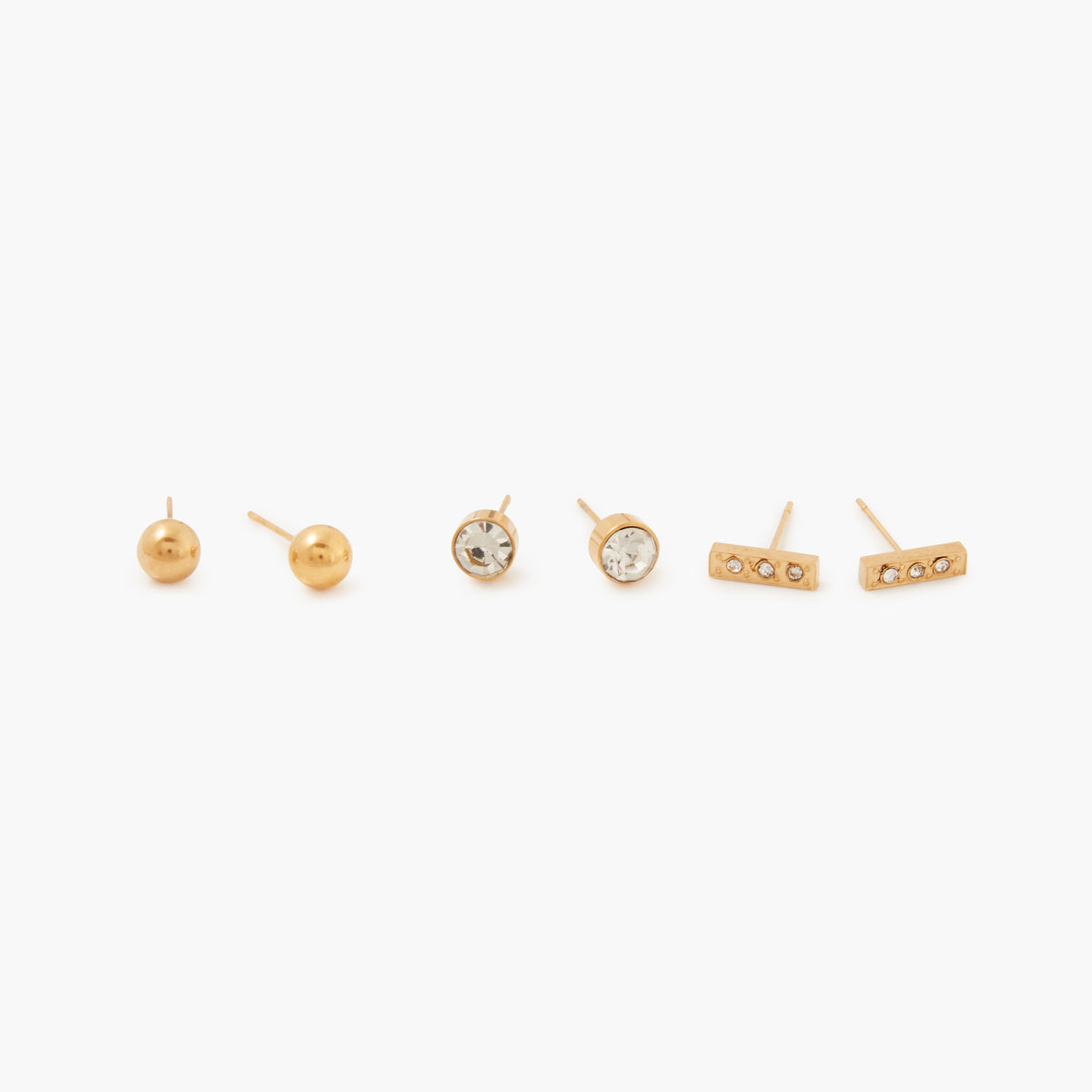 Set de 3 puces d'oreilles acier inoxydable doré, BALABOOSTE