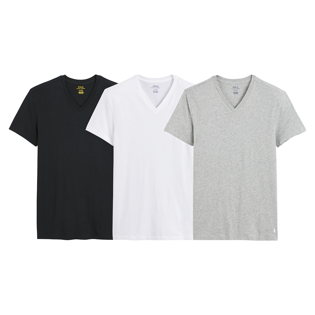 Pack of 3 t shirts with v neck in cotton white grey black Polo Ralph Lauren La Redoute