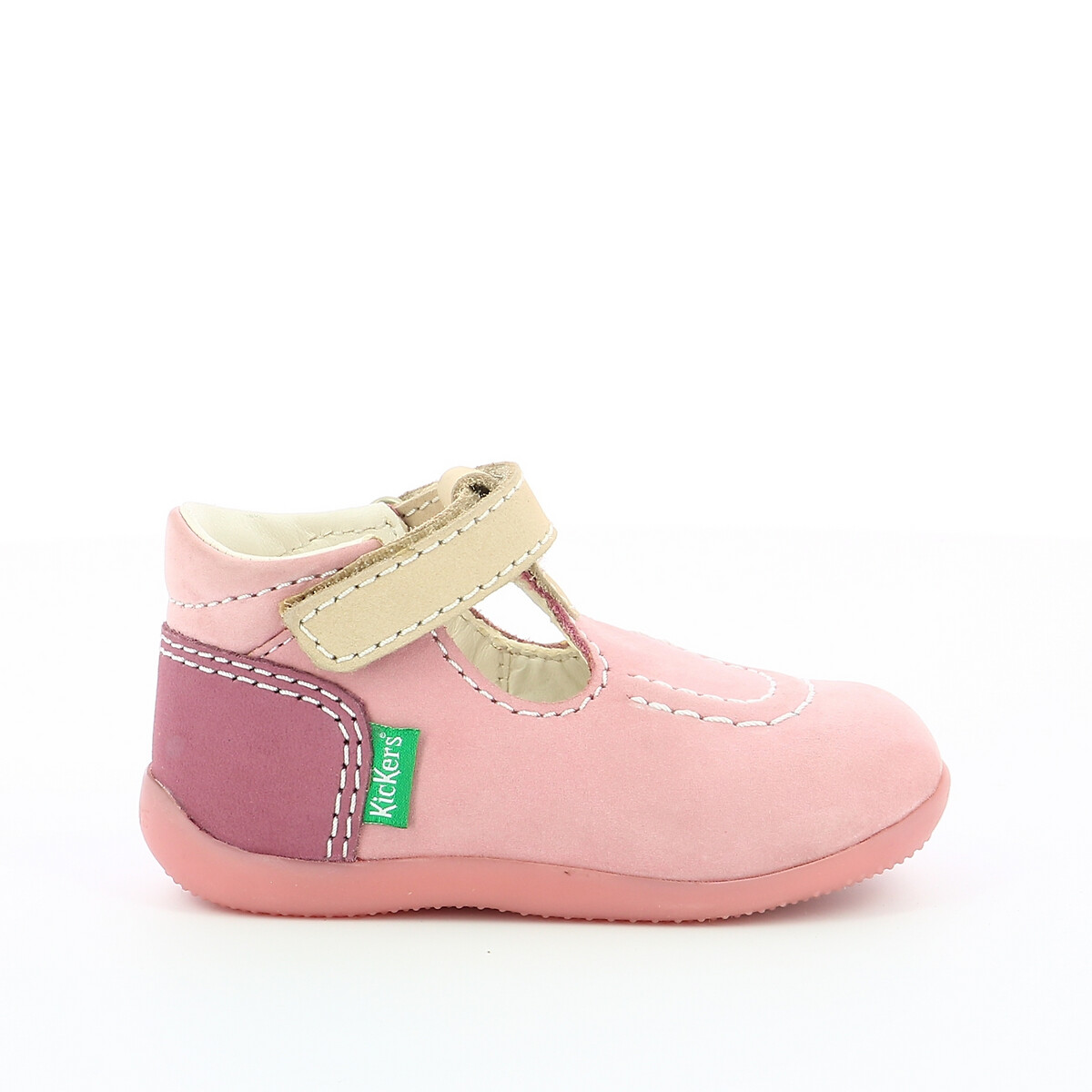 Ga wandelen Kapper artikel Leren sandalen met klittenband bonbekro roze Kickers | La Redoute