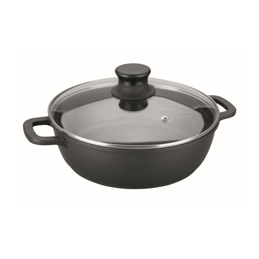 Faitout bas 24 cm en fonte d'aluminium avec couvercle en verre, LACOR