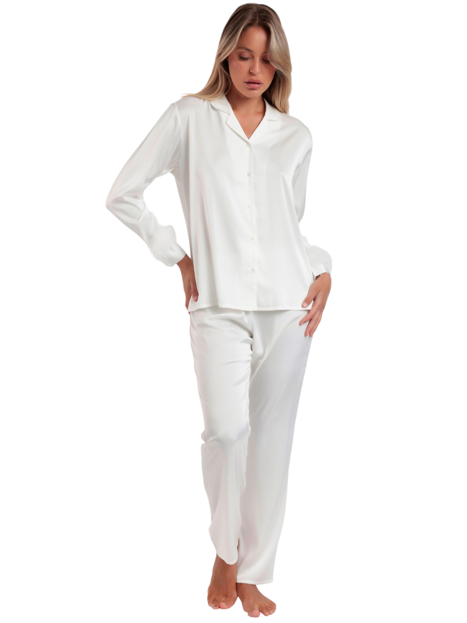 Pyjama satin chemise et pantalon plumes amovibles Plumas Marabu Luxe, ADMAS
