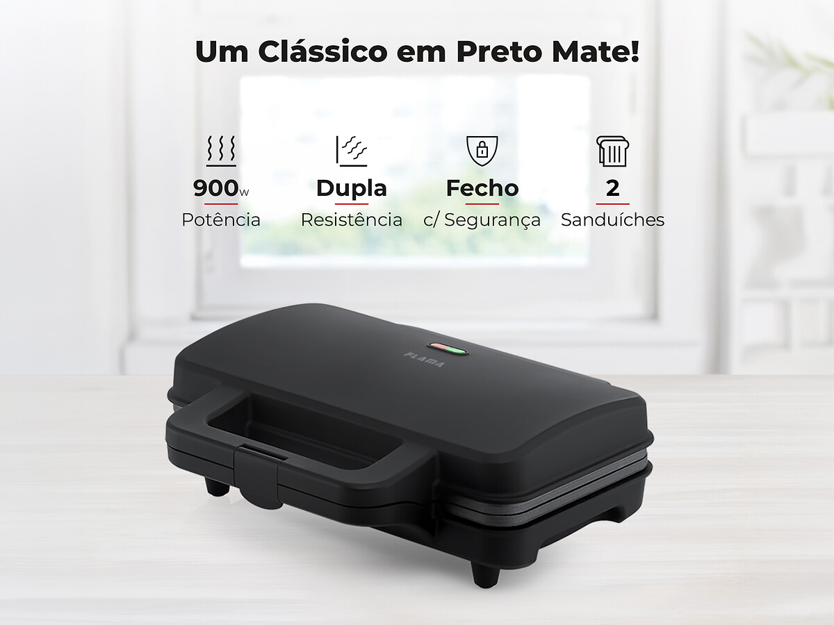 Sanduicheira Preta 900W 4971FL, FLAMA, FLAMA