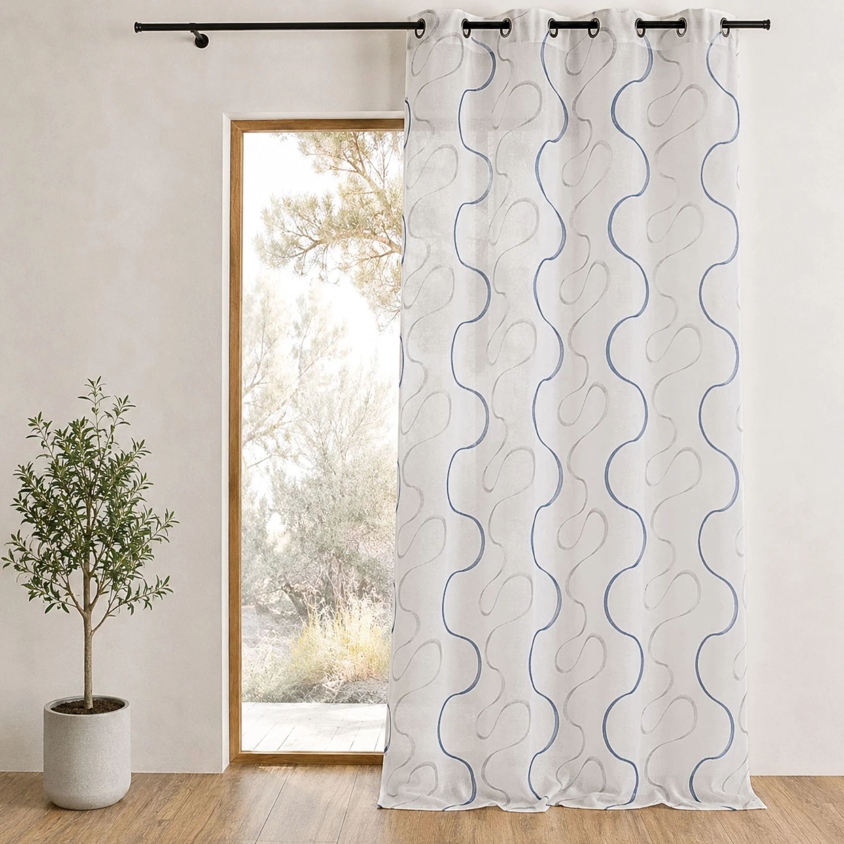 Voilage brodé à motifs ondulés, HOME MAISON