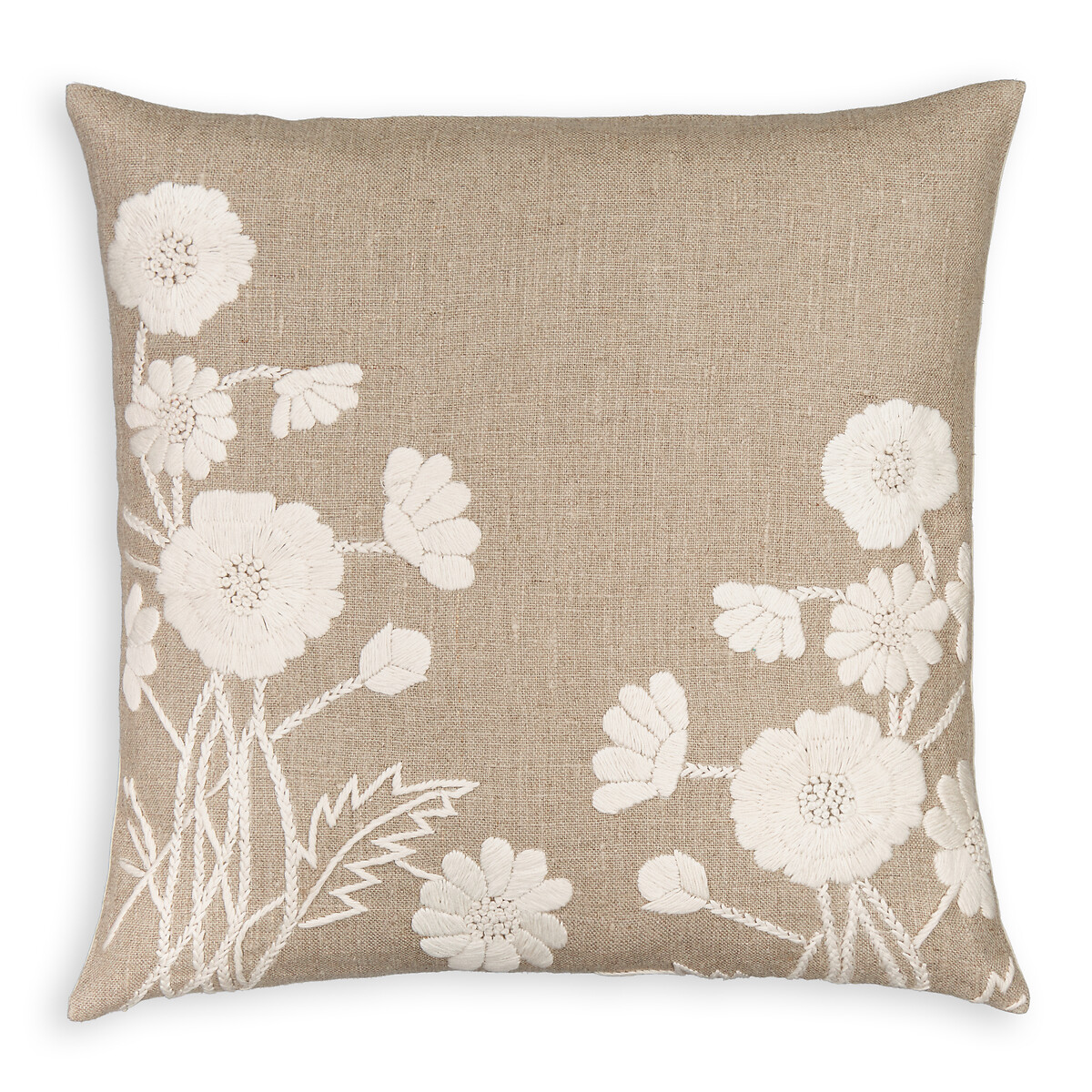 Netta Embroidered Floral Linen Cushion Cover