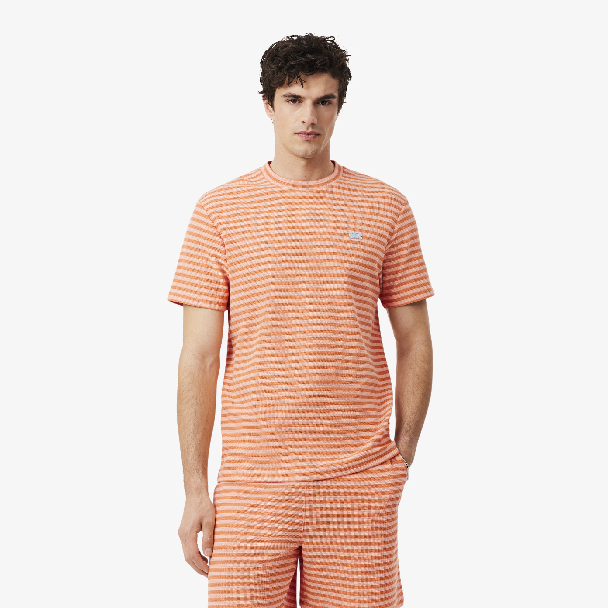 T-shirt coton texturé rayé, LACOSTE