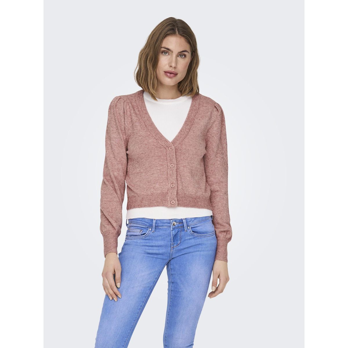 Cardigan manches bouffantes cardigan en maille rose dusty rose