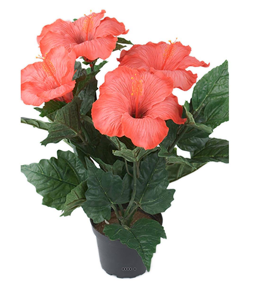 Hibiscus artificiel en pot H 38 cm 6 têtes, ARTIFICIELLES