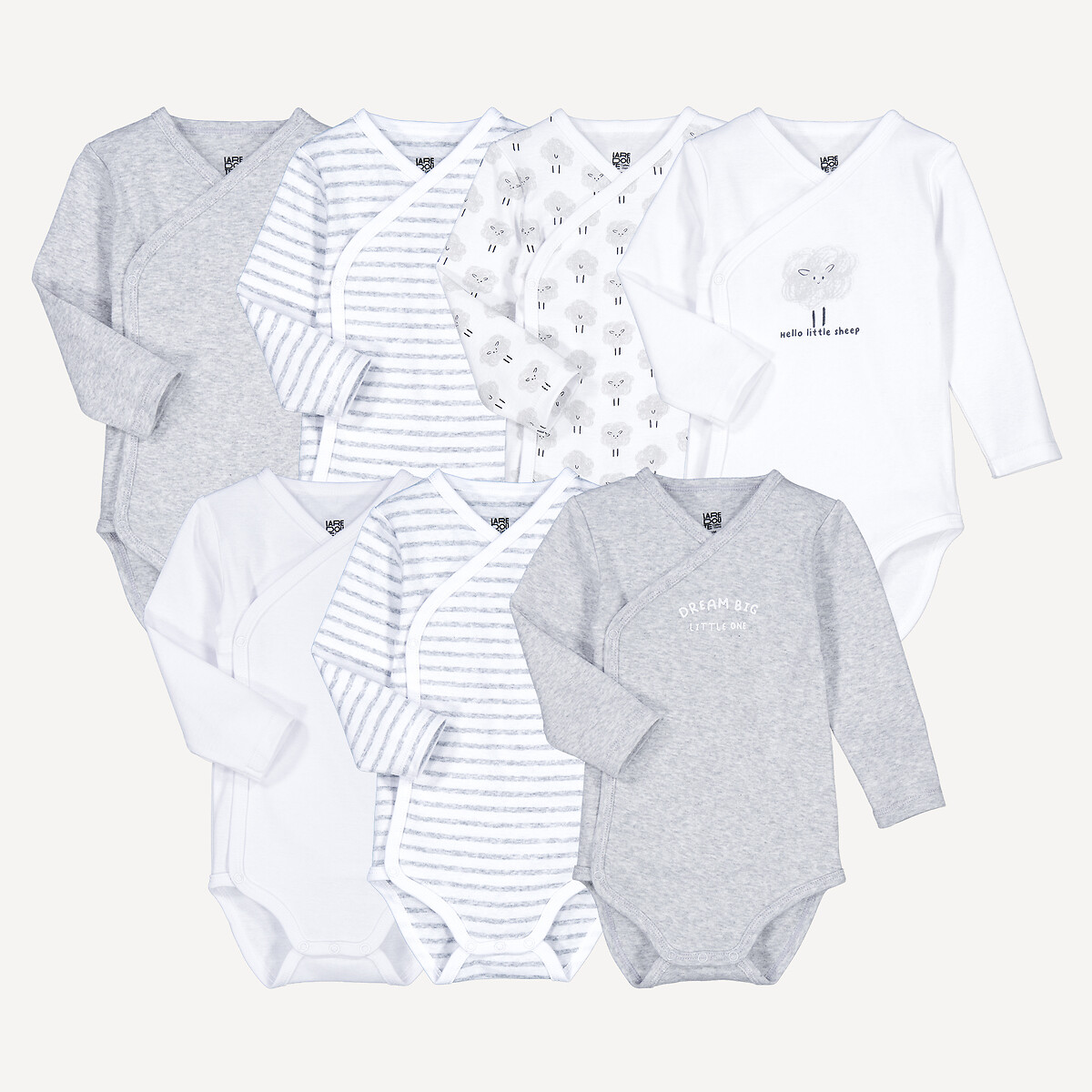 Lot de 7 bodies croisés manches longues, en coton, imprimés mouton, LA REDOUTE COLLECTIONS