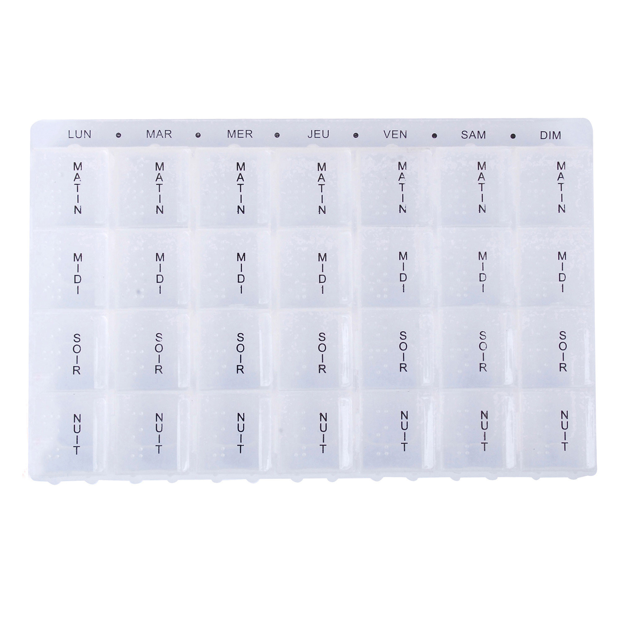 Pilulier semainier plastique transparent 11x17x2cm, WADIGA