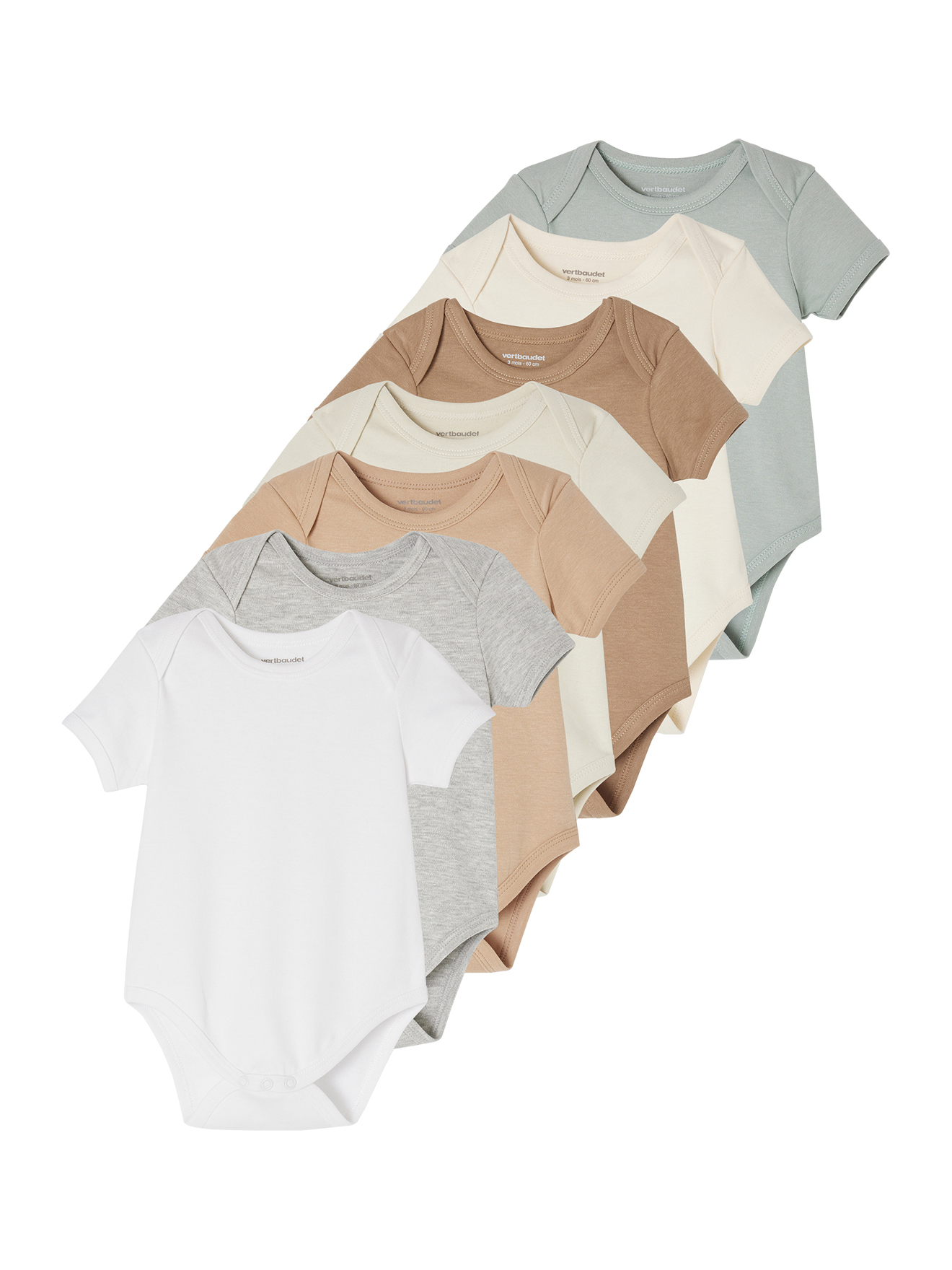 Lot de 7 bodies manches courtes emmanchure US BASICS, VERTBAUDET