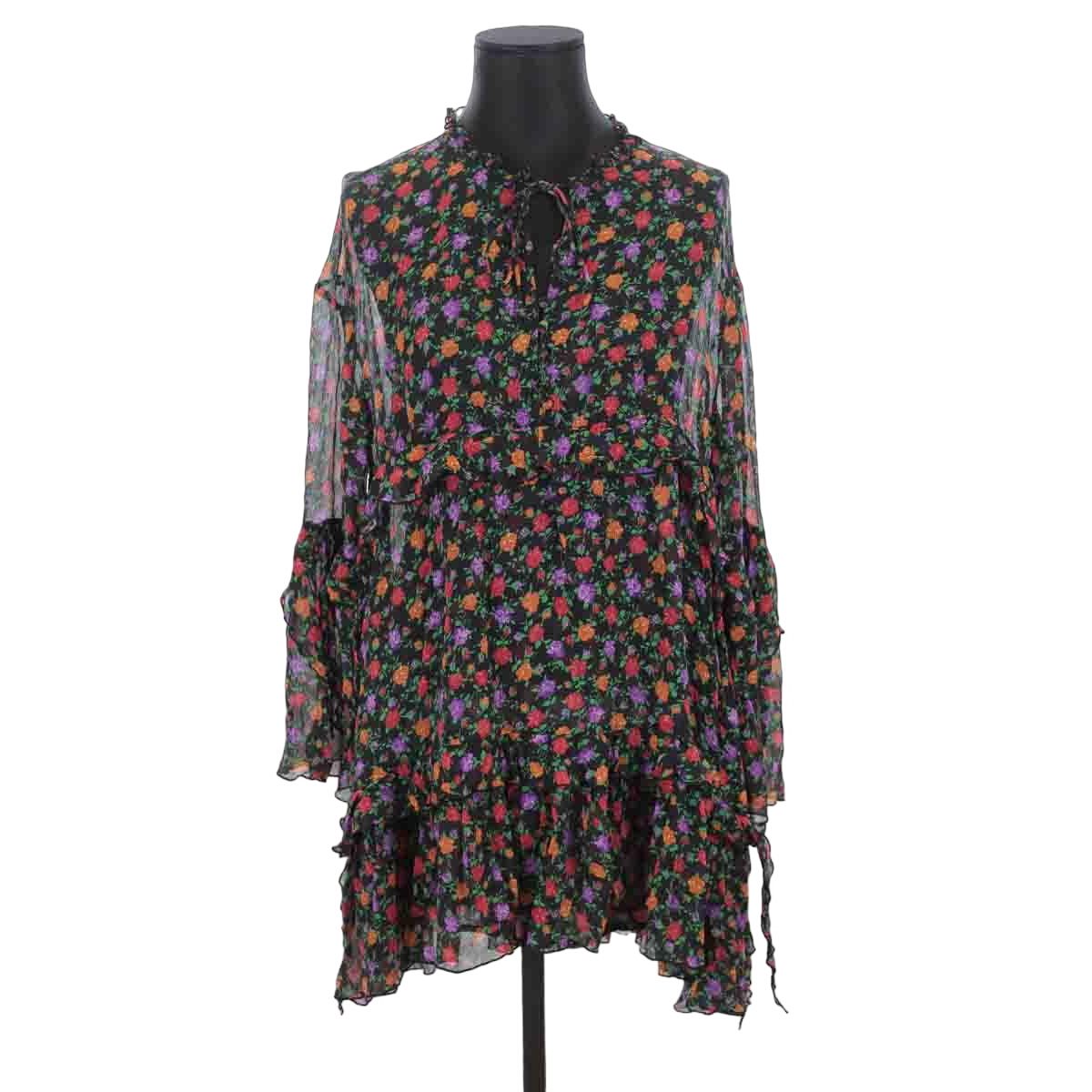 Robe En Soie The Kooples - Rouge, Motif Floral - Taille XXS - Occasion Très Bon état
