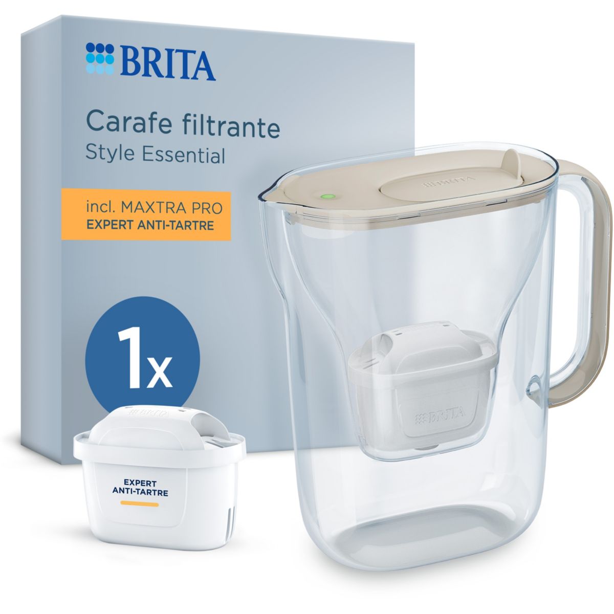 Carafe filtrante Style Essential sable + 1 cartouche Maxtra Pro, BRITA