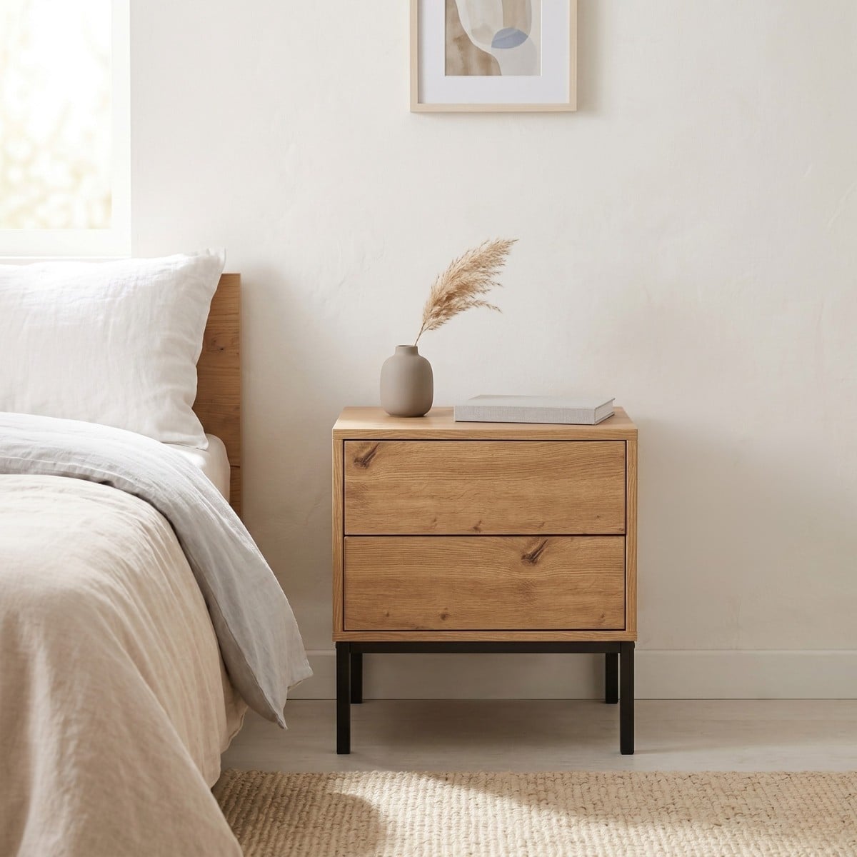 HEYZOEY Table de Chevet Blanche en Bois Avec Tiroirs, Moderne, 39x39x28 HEYZOEY Table de Chevet Blanche en Bois Avec Tiroirs, Moderne, 39x39x28