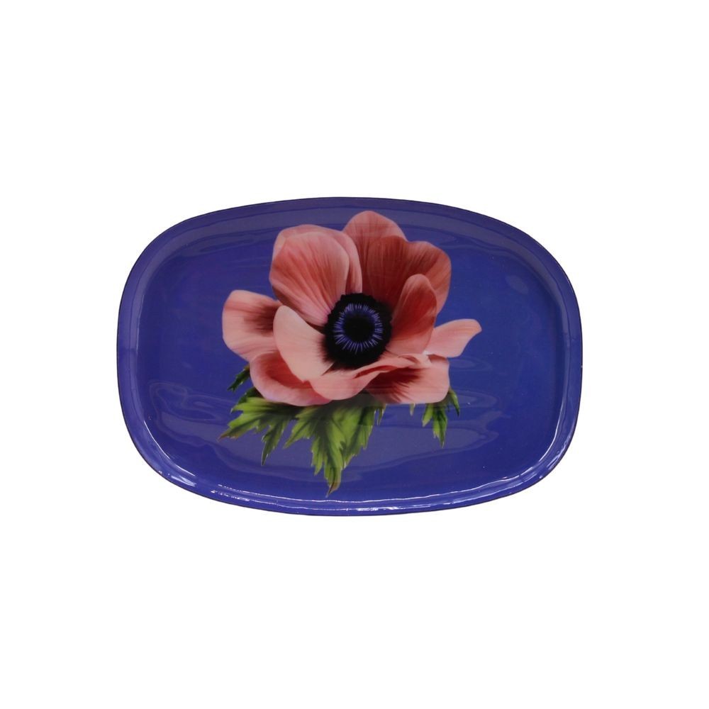 Plateau en métal laqué violet fleuri 20x14cm, HASHTAG DECO