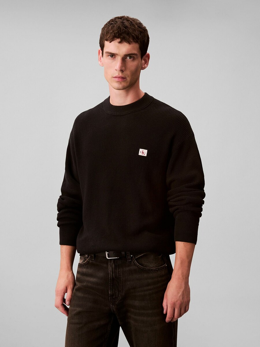 Trui met reliëfeffect en ronde hals, CALVIN KLEIN