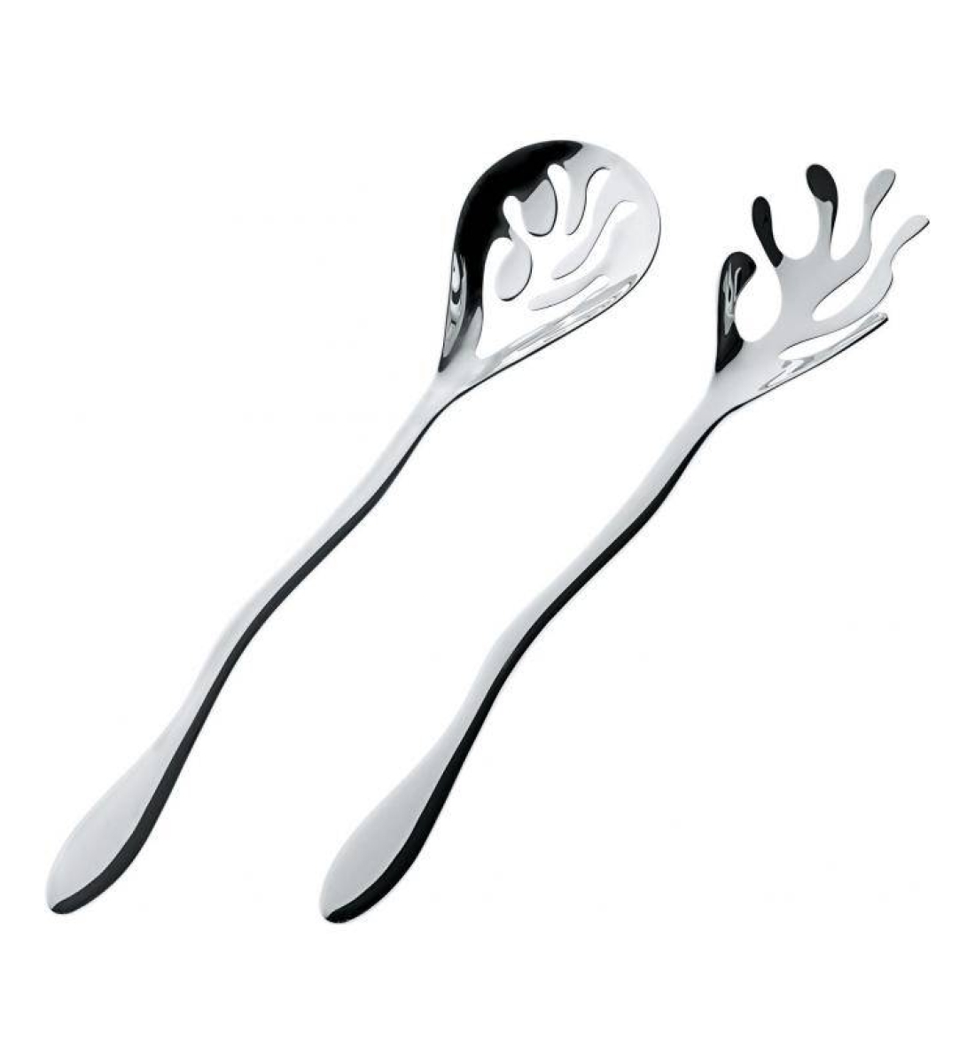 Couvert à salade argenté en acier luna alessi, ALESSI
