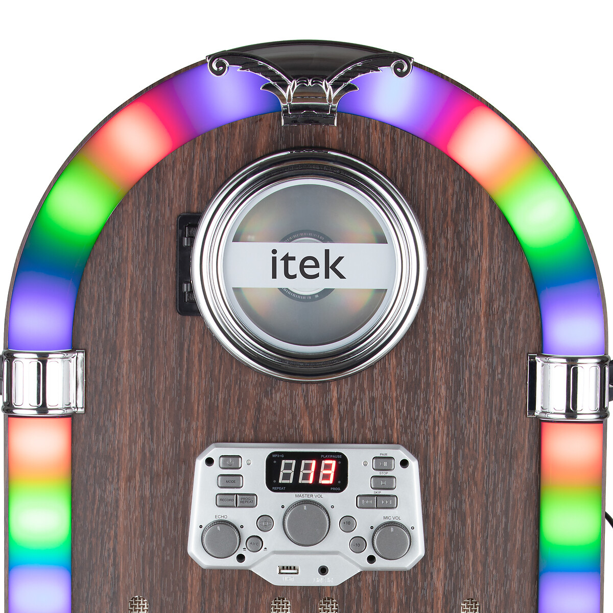 Bluetooth floorstanding karaoke jukebox with disco lights, brown, Itek