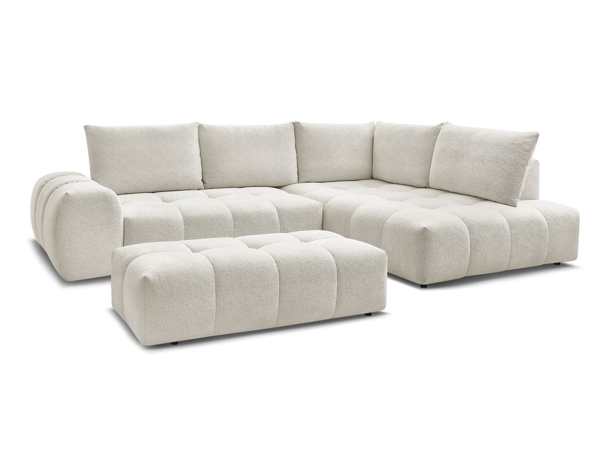Canapé d'angle convertible 4 places en tissu chiné avec pouf, EVEREST, BOBOCHIC