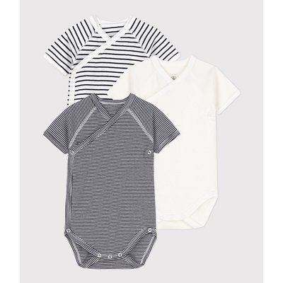 Pack of 3 Wrapover Bodysuits in Cotton with Short Sleeves PETIT BATEAU