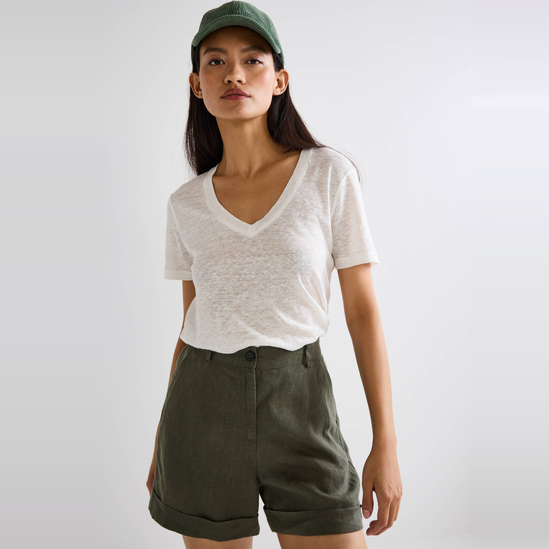 T-shirt manches courtes uni en lin, MONOPRIX