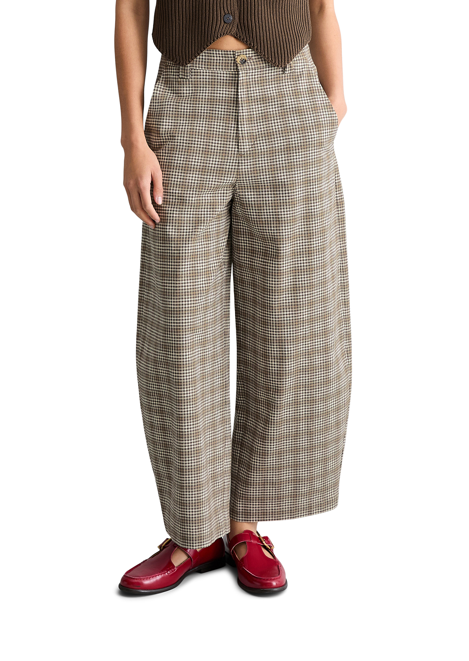 Pantalon à carreaux loose en mélange coton organique-lin, MARC O’POLO DENIM