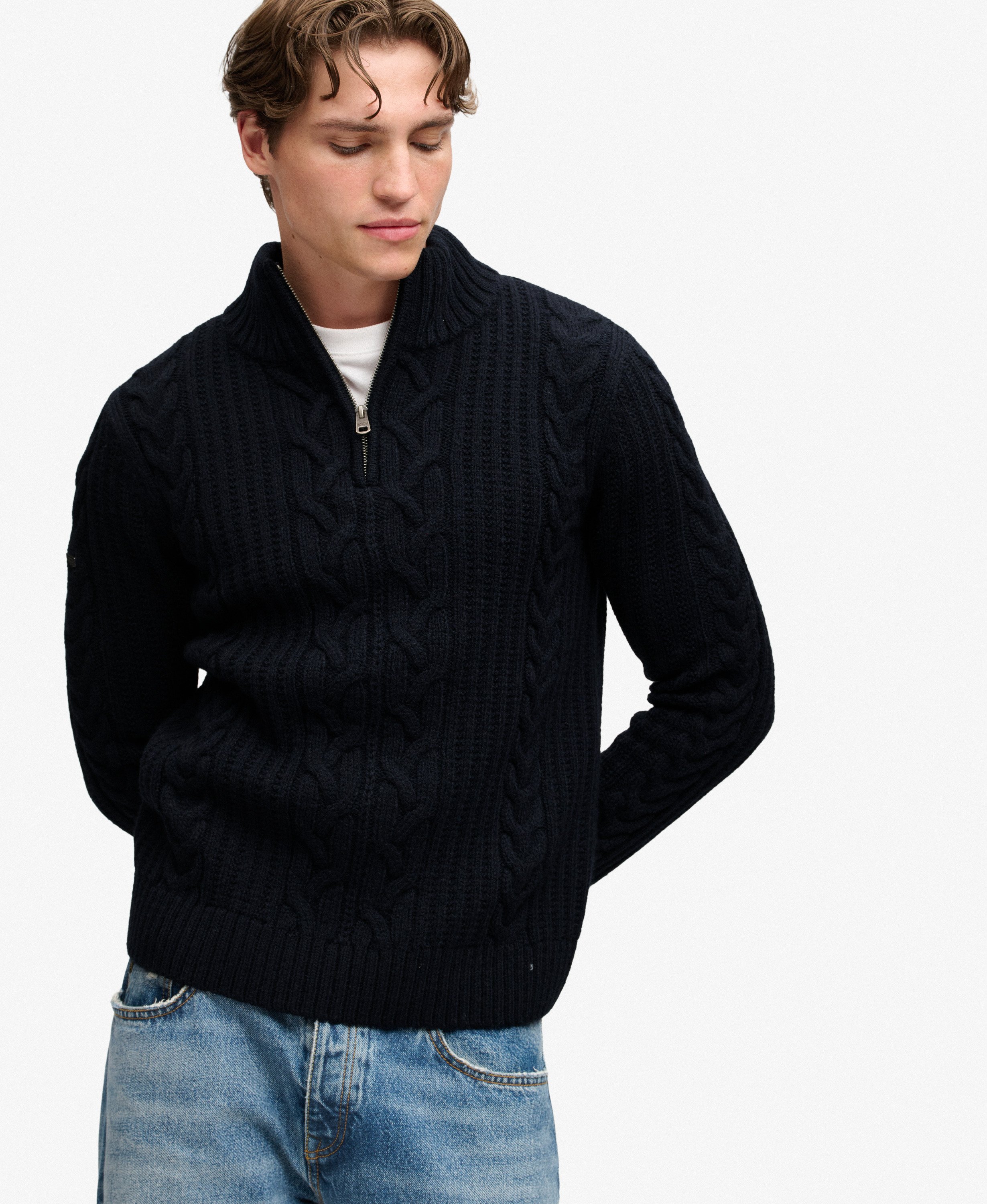 Pull Jacob Cable à Demi-Fermeture Éclair, SUPERDRY