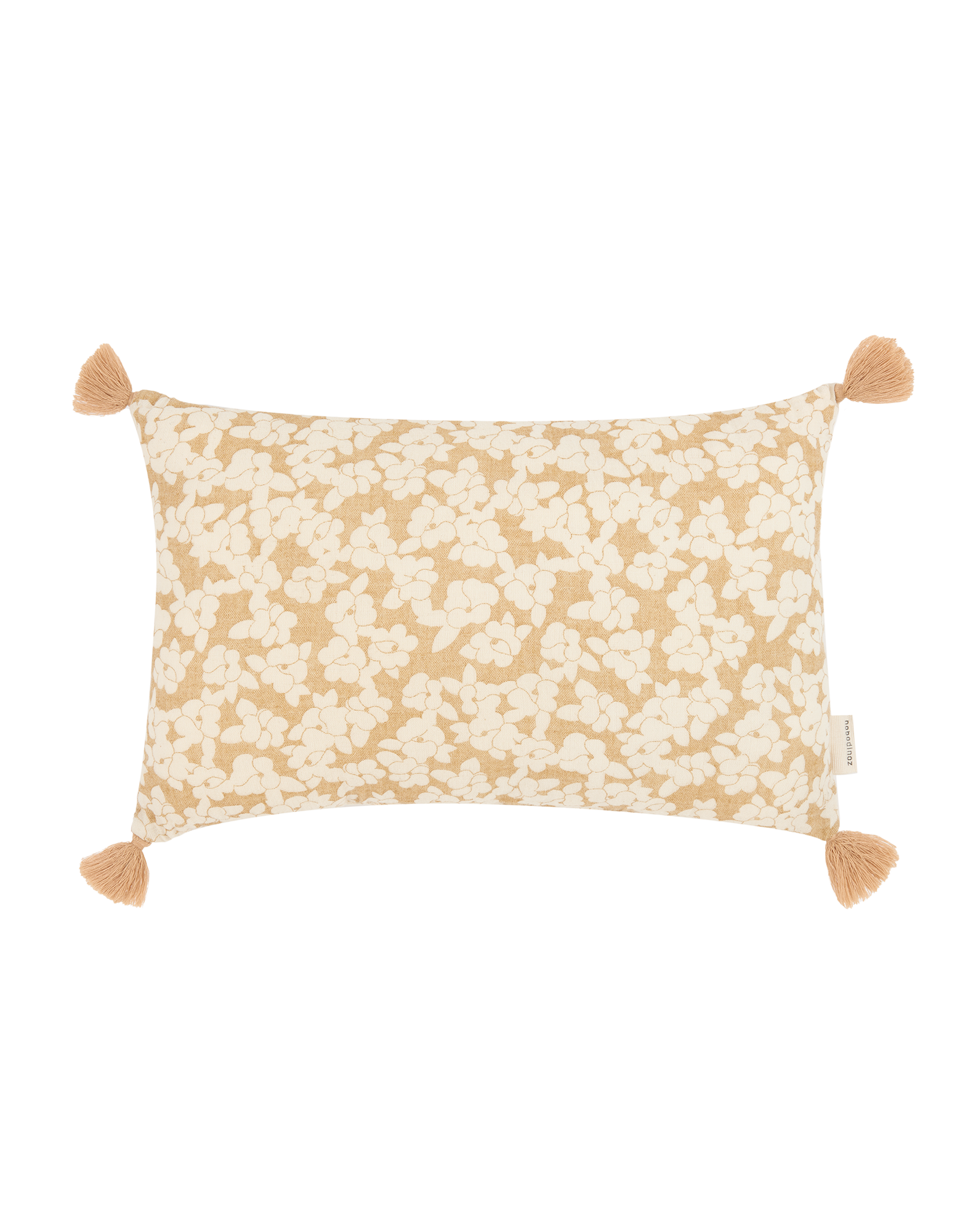 Coussin rectangulaire avec pompons en double gaze de coton lavé WABI-SABI, NOBODINOZ