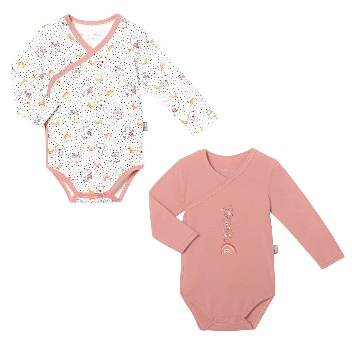 Lot De 2 Bodies Croises Bebe Manches Longues Pandicorne Rose Petit Beguin La Redoute