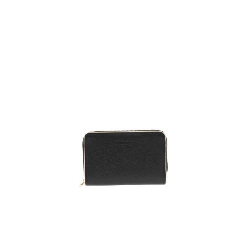Portefeuille noir uni zippé avec le logo embossé sur l'avant, FUCHSIA